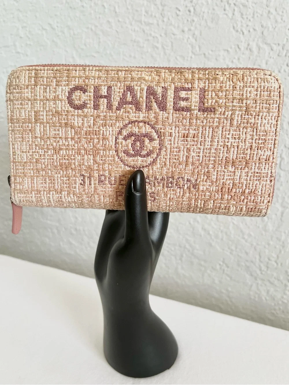 Chanel Lurex Canvas Pink Deauville Zip Around Wallet